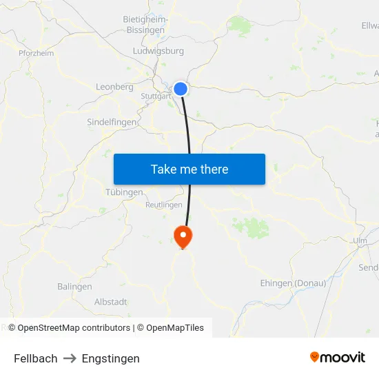 Fellbach to Engstingen map