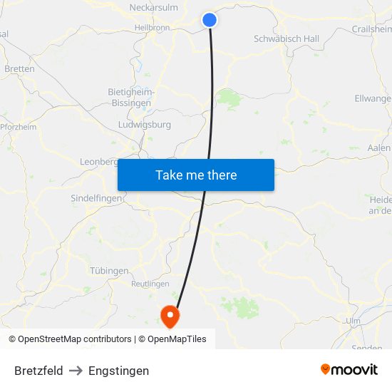 Bretzfeld to Engstingen map