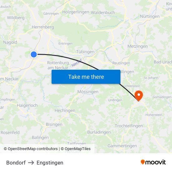 Bondorf to Engstingen map
