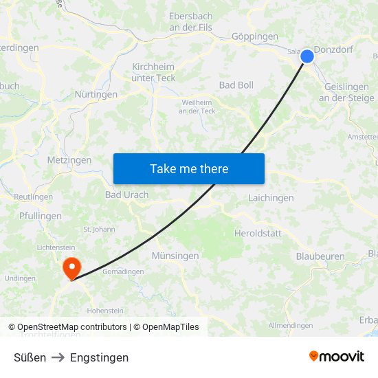 Süßen to Engstingen map