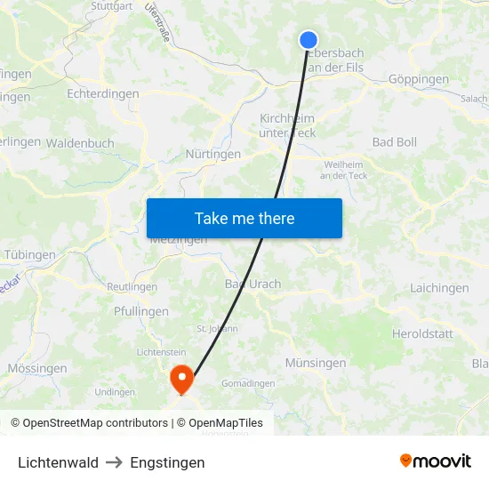 Lichtenwald to Engstingen map