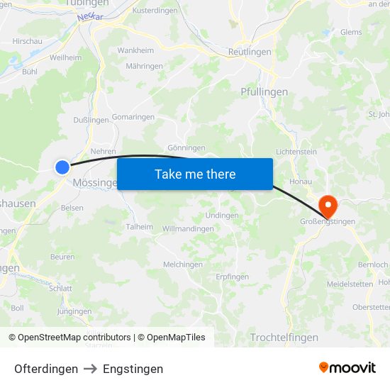 Ofterdingen to Engstingen map