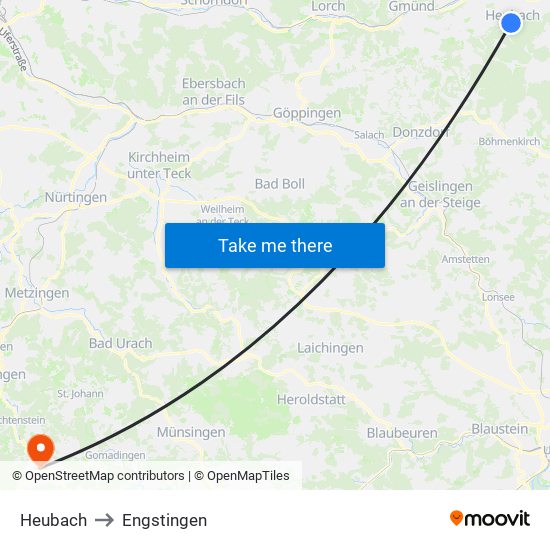 Heubach to Engstingen map