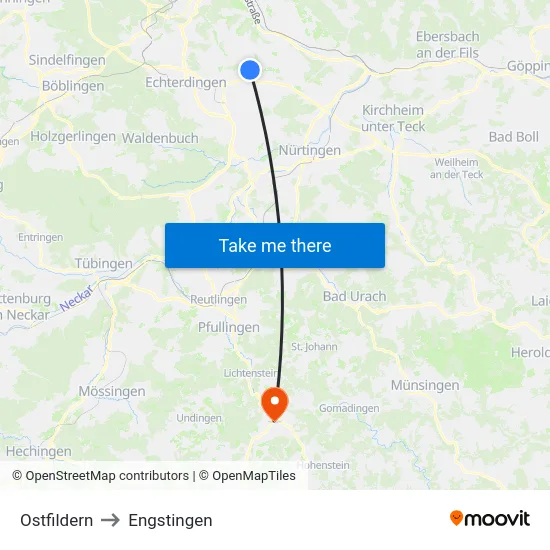 Ostfildern to Engstingen map