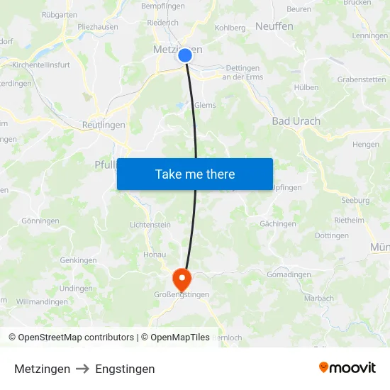 Metzingen to Engstingen map