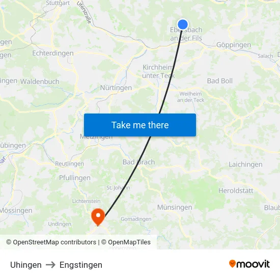 Uhingen to Engstingen map
