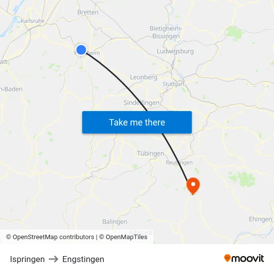 Ispringen to Engstingen map