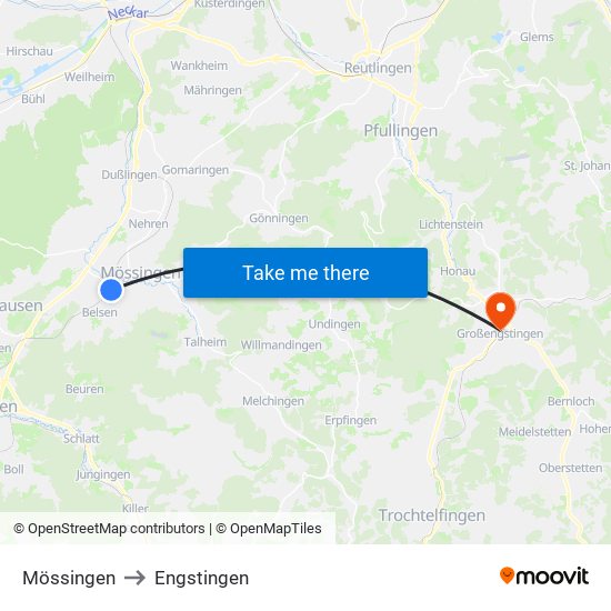 Mössingen to Engstingen map