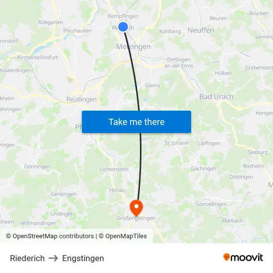 Riederich to Engstingen map