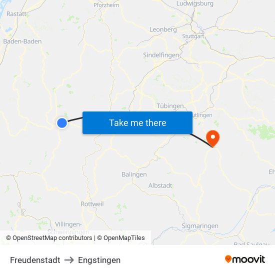 Freudenstadt to Engstingen map