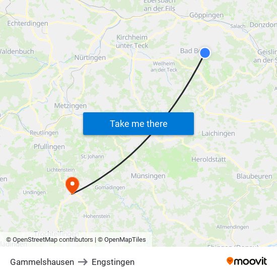 Gammelshausen to Engstingen map