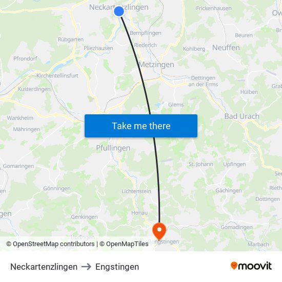 Neckartenzlingen to Engstingen map