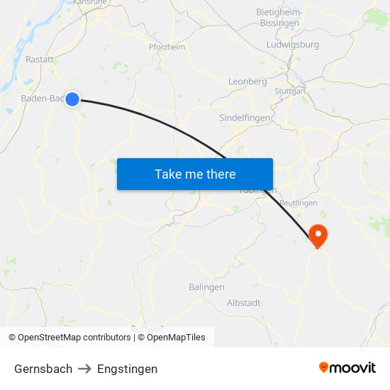 Gernsbach to Engstingen map