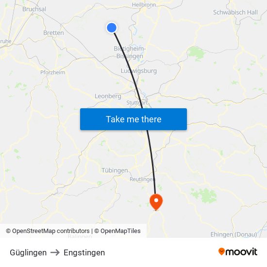 Güglingen to Engstingen map