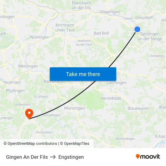 Gingen An Der Fils to Engstingen map