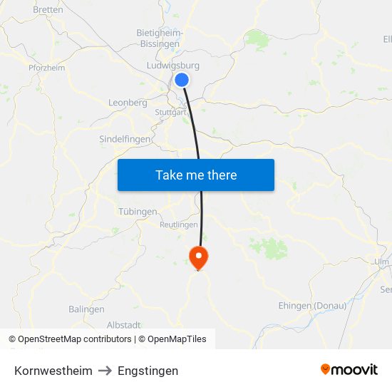 Kornwestheim to Engstingen map