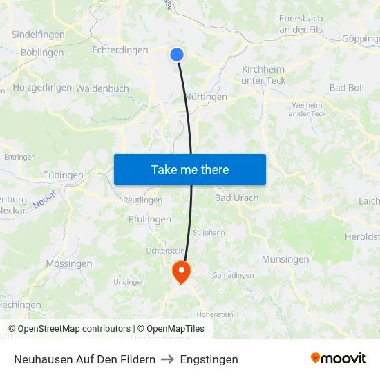 Neuhausen Auf Den Fildern to Engstingen map