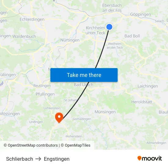 Schlierbach to Engstingen map