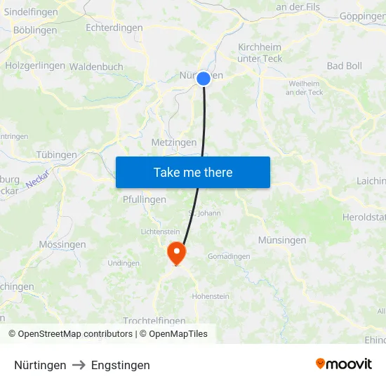 Nürtingen to Engstingen map