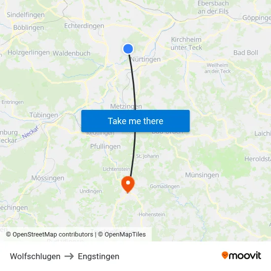 Wolfschlugen to Engstingen map