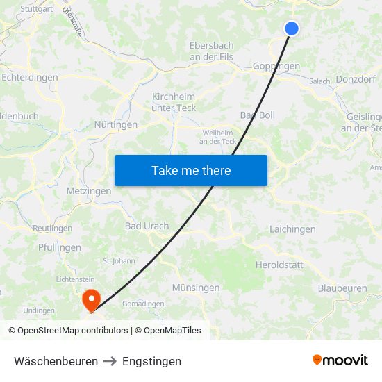 Wäschenbeuren to Engstingen map