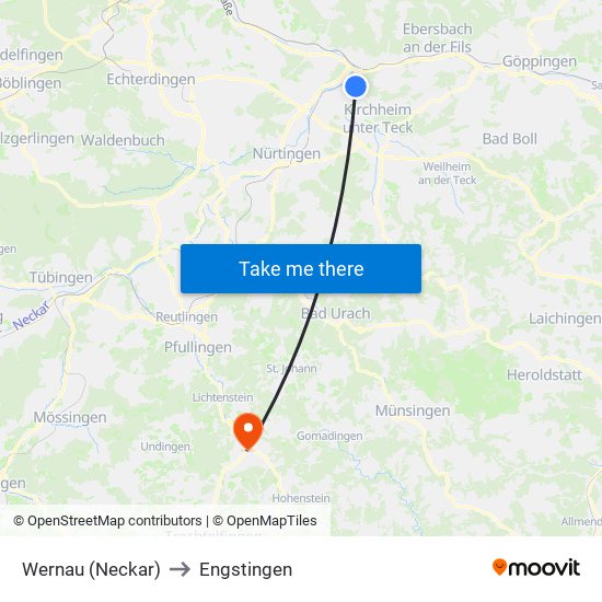 Wernau (Neckar) to Engstingen map