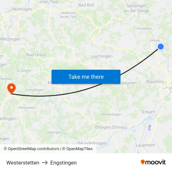 Westerstetten to Engstingen map