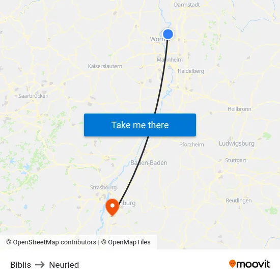Biblis to Neuried map