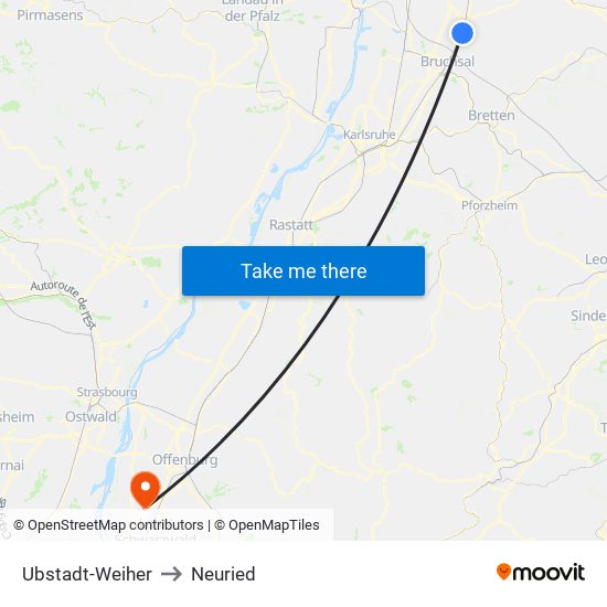 Ubstadt-Weiher to Neuried map