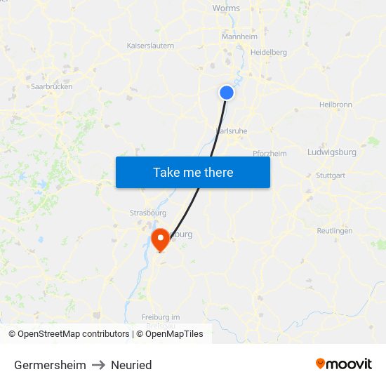 Germersheim to Neuried map