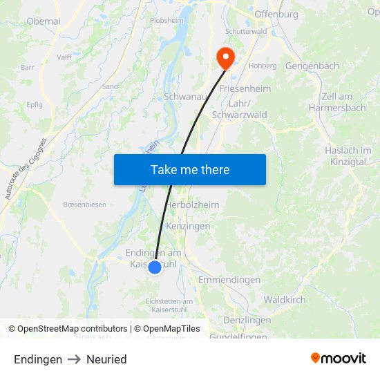 Endingen to Neuried map