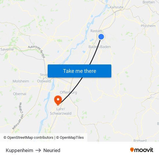 Kuppenheim to Neuried map