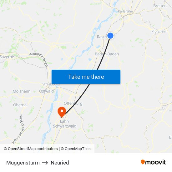 Muggensturm to Neuried map