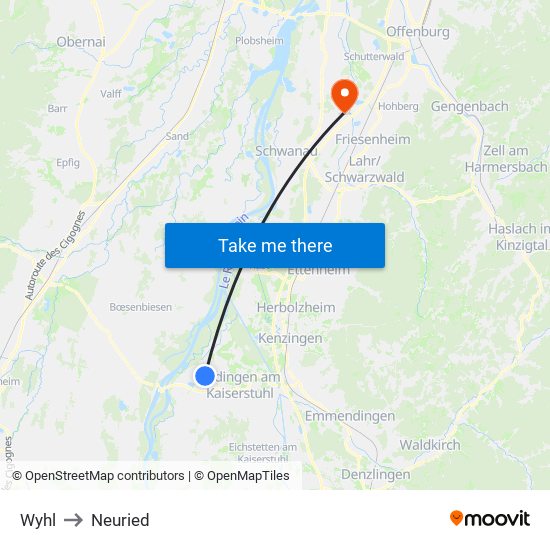 Wyhl to Neuried map