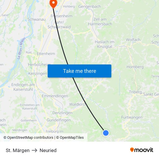 St. Märgen to Neuried map