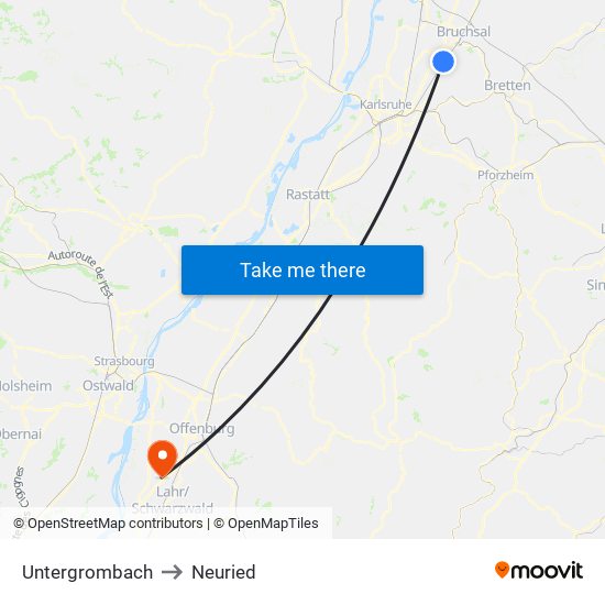 Untergrombach to Neuried map