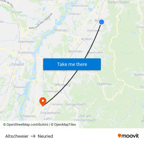 Altschweier to Neuried map