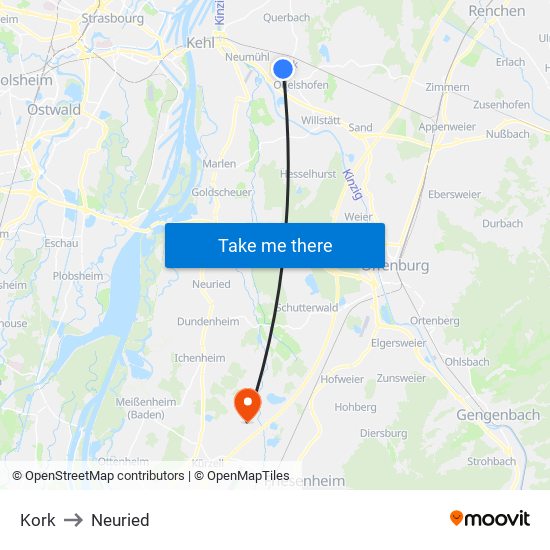 Kork to Neuried map