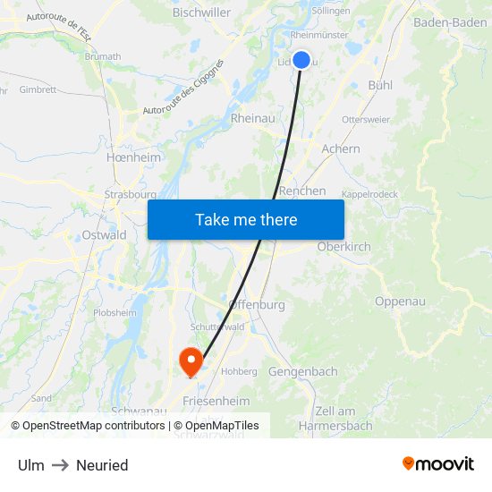 Ulm to Neuried map
