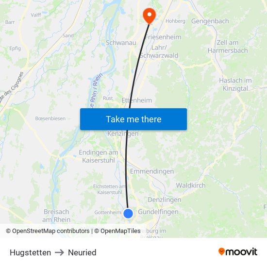 Hugstetten to Neuried map