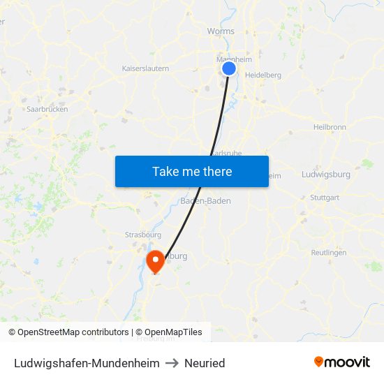 Ludwigshafen-Mundenheim to Neuried map