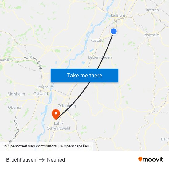 Bruchhausen to Neuried map