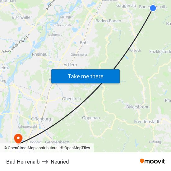 Bad Herrenalb to Neuried map