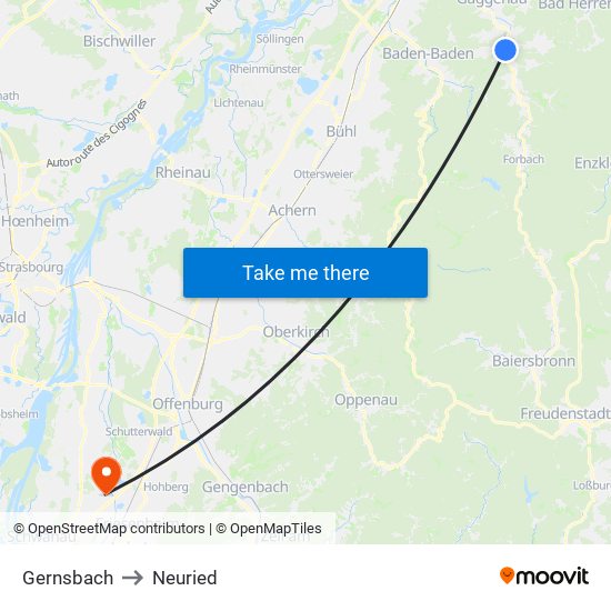 Gernsbach to Neuried map