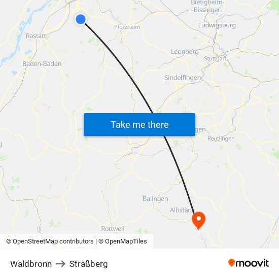 Waldbronn to Straßberg map