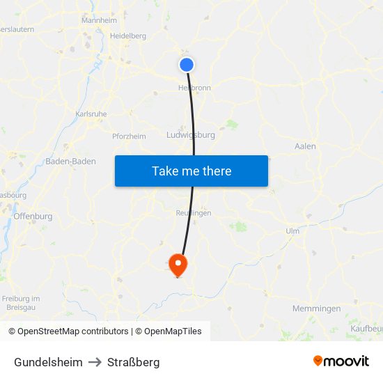 Gundelsheim to Straßberg map