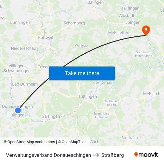 Verwaltungsverband Donaueschingen to Straßberg map