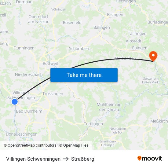 Villingen-Schwenningen to Straßberg map