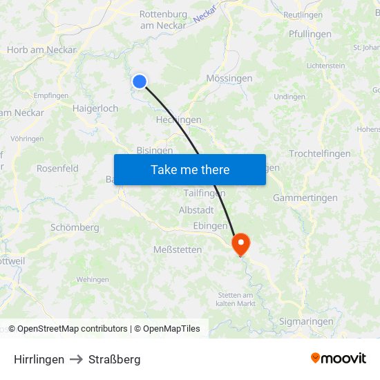 Hirrlingen to Straßberg map