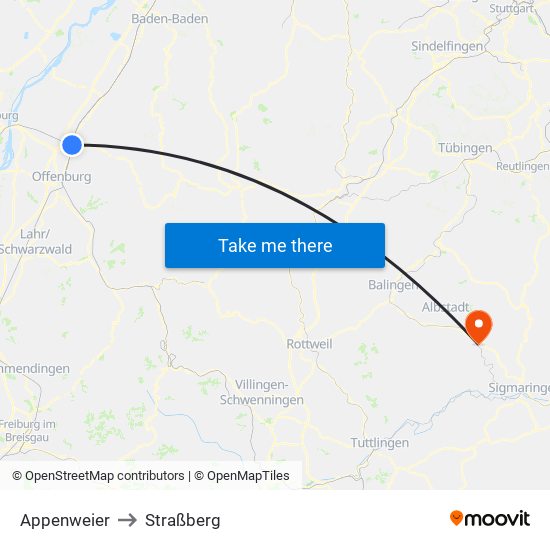 Appenweier to Straßberg map